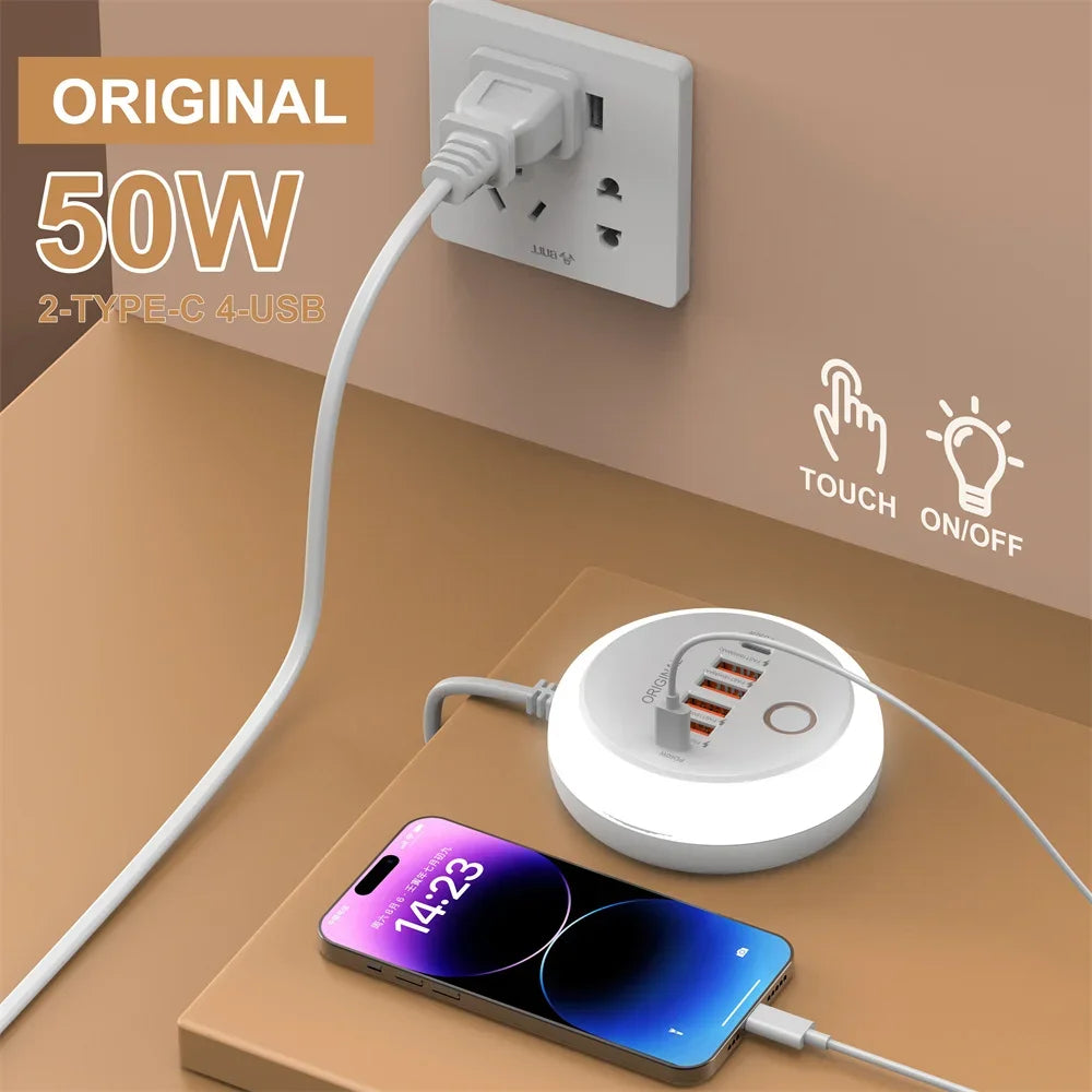 Multi-Port USB & Type-C Fast Charging Power Strip – 50W Wall Charger Adapter