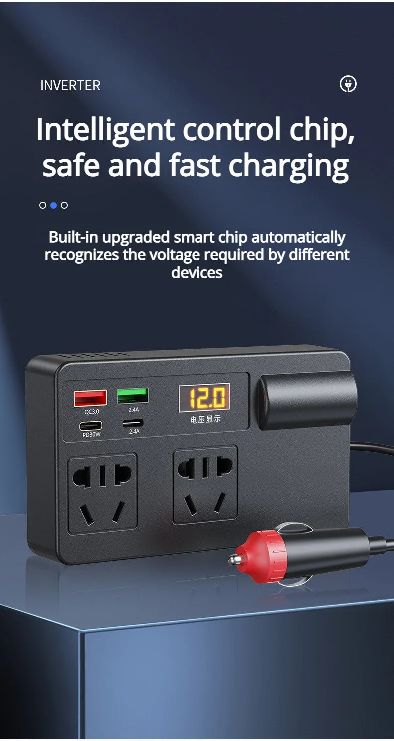 2026 NEW Car Inverter. DC 12V/24V to 110V/220V Multi-Functional Power Converter