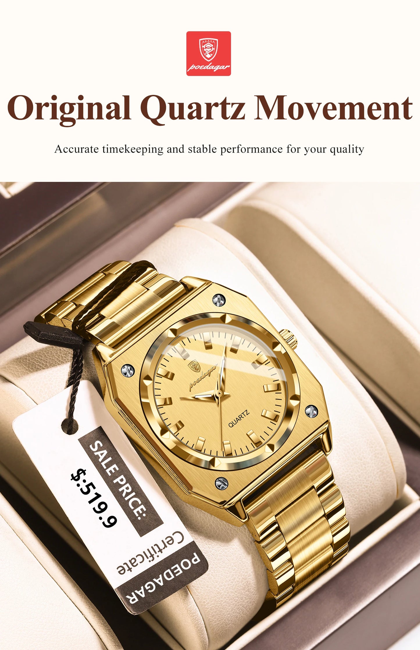 POEDAGAR Luxury Square Women’s Quartz Watch