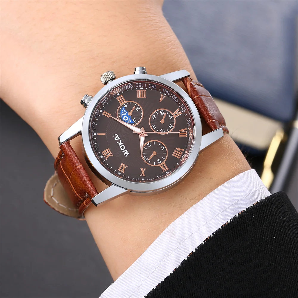 Men’s Casual Quartz Watch with Leather Strap