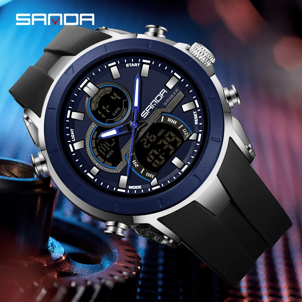 SANDA 6279 Men’s Sports Watch Dual Display, Luminous, Waterproof & Shock Resistant