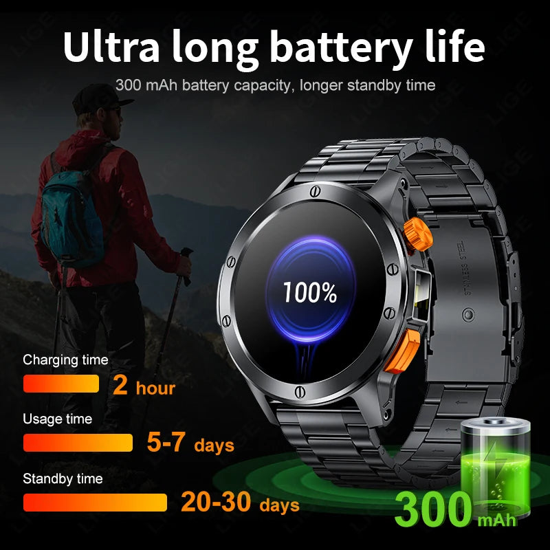 LIGE Fashion Smart Watch for Men Voice Assistant Bluetooth Call Heart Rate and Fitness Tracker IP68 Waterproof