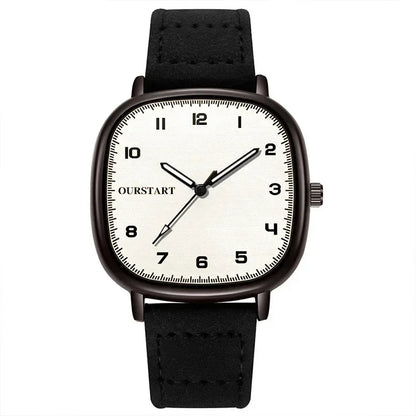 MOONBIFFY Square Dial Leather Unisex Quartz Watch