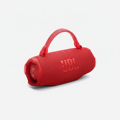 Red JBL speaker with JBL logo on a white background