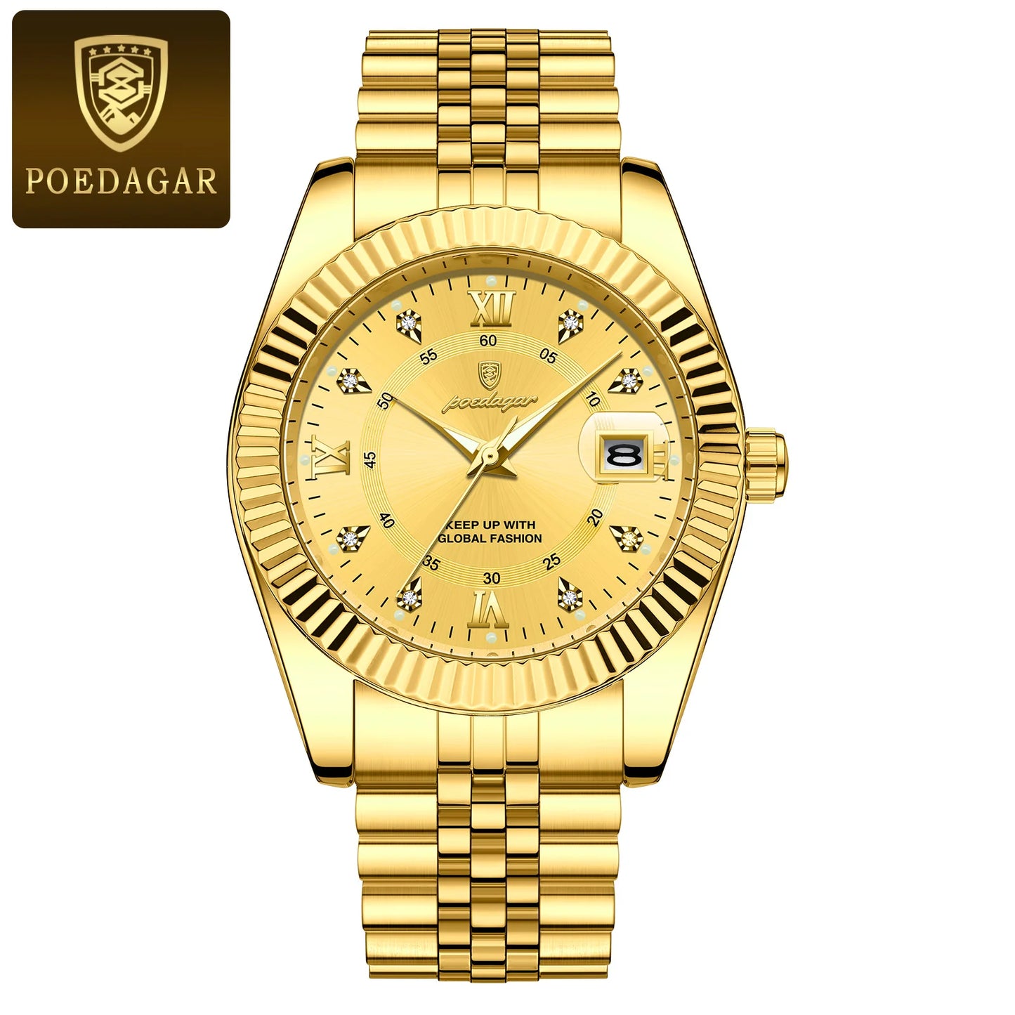 POEDAGAR Luxury Men’s Stainless Steel Quartz Watch, Waterproof & Luminous