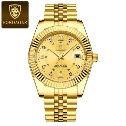 POEDAGAR Luxury Men’s Stainless Steel Quartz Watch, Waterproof & Luminous