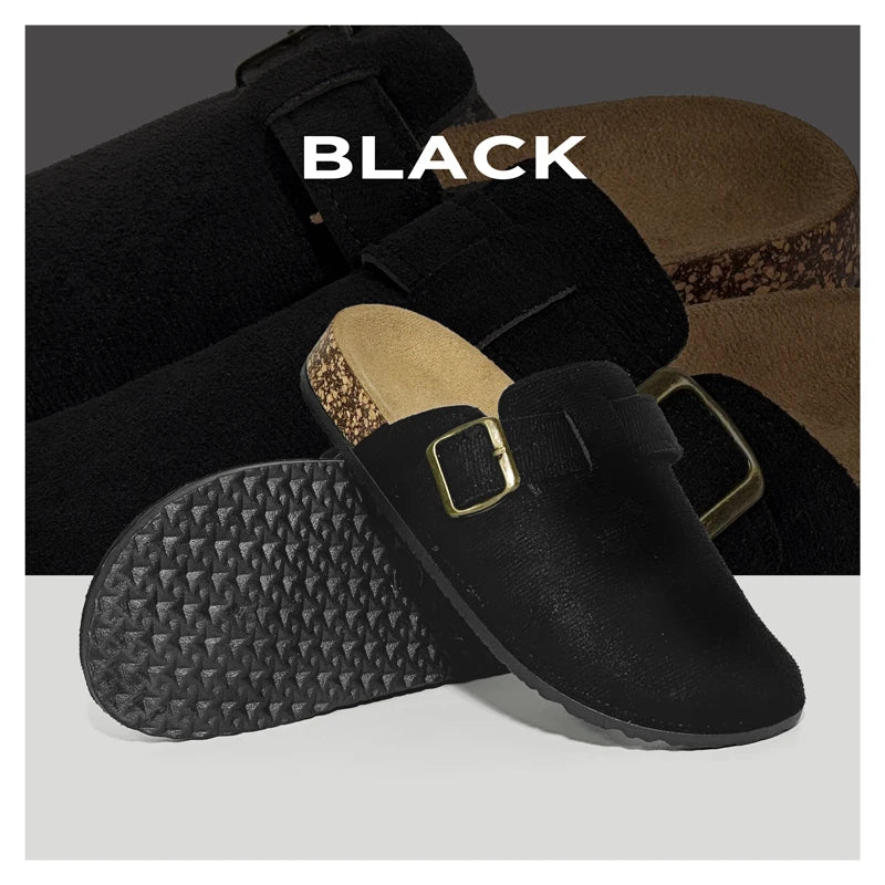 QS QISION Outdoor Closed-Toe Slides – Casual Slip-On Sandals for Men and Women, Non-Slip Flannel Upper