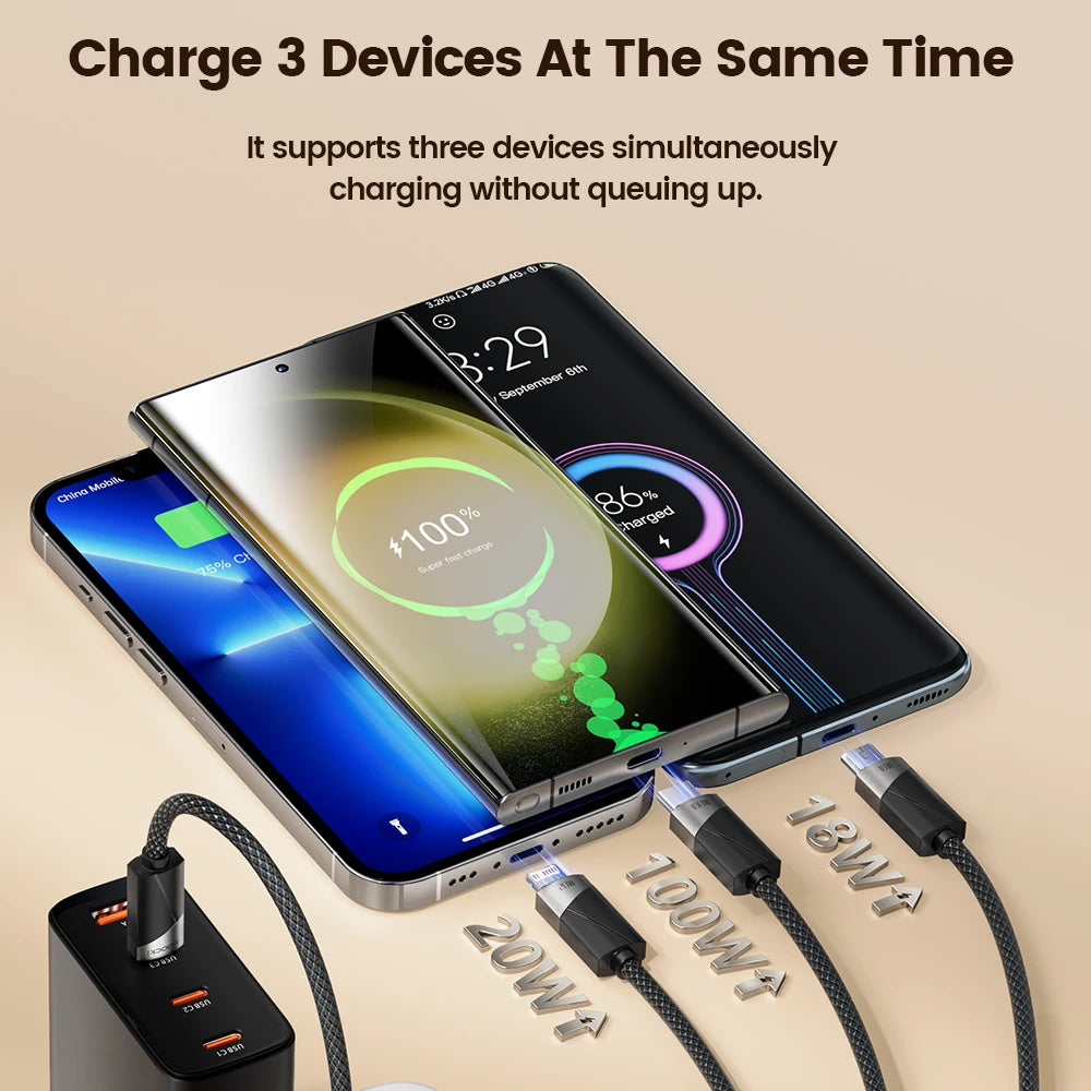 Toocki 3-in-1 USB C Cable Fast Charging for iPhone and Android