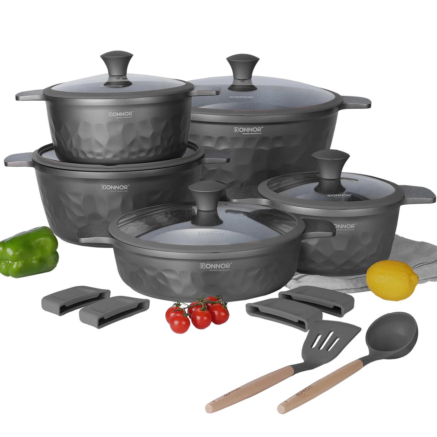DONNOR 12-Piece Ceramic Cookware Set – Non-Stick, Non-Toxic Pots and Pans for Healthy Cooking
