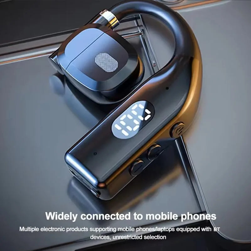 Bluetooth 5.3 Wireless Headphone 180° Rotation Business Headset With Mic LED Display Ear-hook Touch Control Sports Hifi Earphone