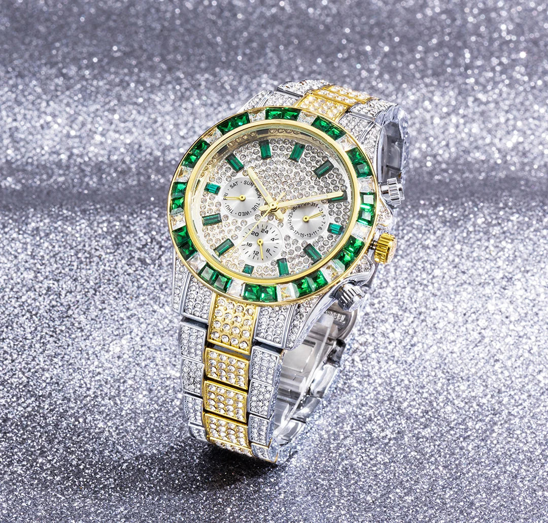 MISSFOX Luxury Bling Diamond Quartz Watch for Men