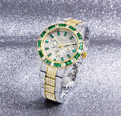 MISSFOX Luxury Bling Diamond Quartz Watch for Men