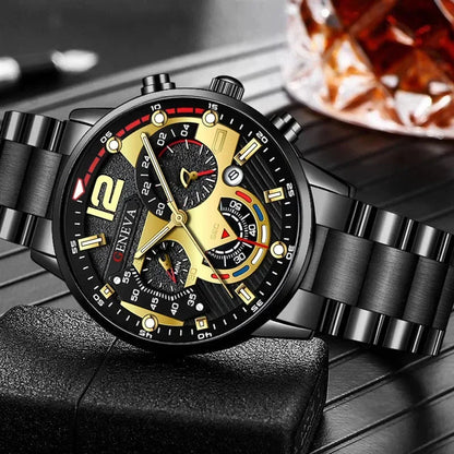 MOONBIFFY Luxury Men’s Stainless Steel Quartz Watch  Luminous, Calendar, Business Casual Style