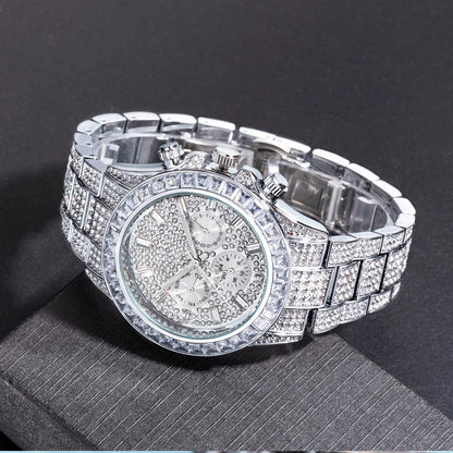 MISSFOX Luxury Bling Diamond Quartz Watch for Men