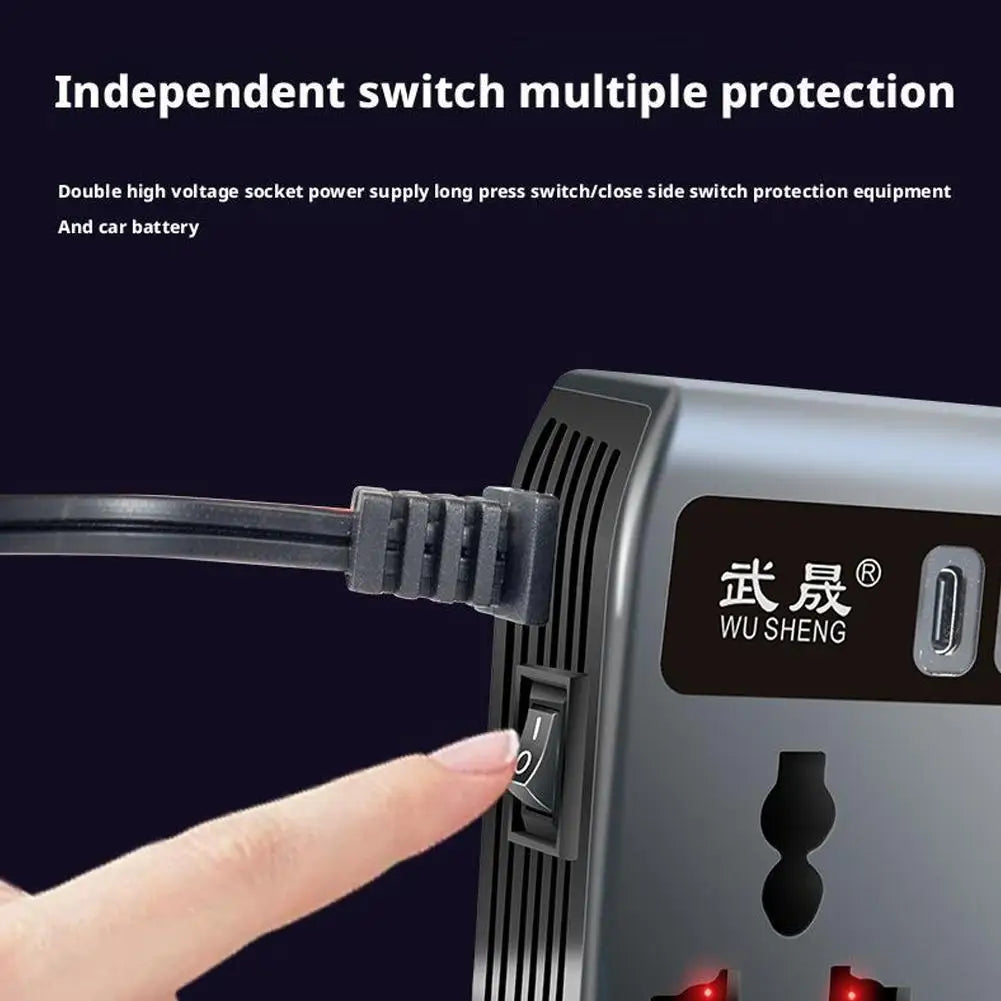 Portable Car Inverter Converter Fast Charging Ports Automotive Charger 12V/24V To 220V Inverter 3 USB Ports Vehicle Accessories
