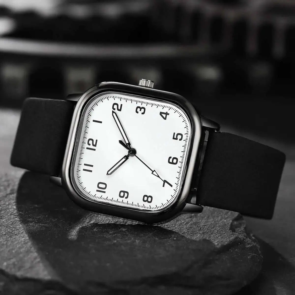 YOLAKO Fashion Square Men’s Quartz Watch  Leather Band, Arabic Dial, Casual Business Style