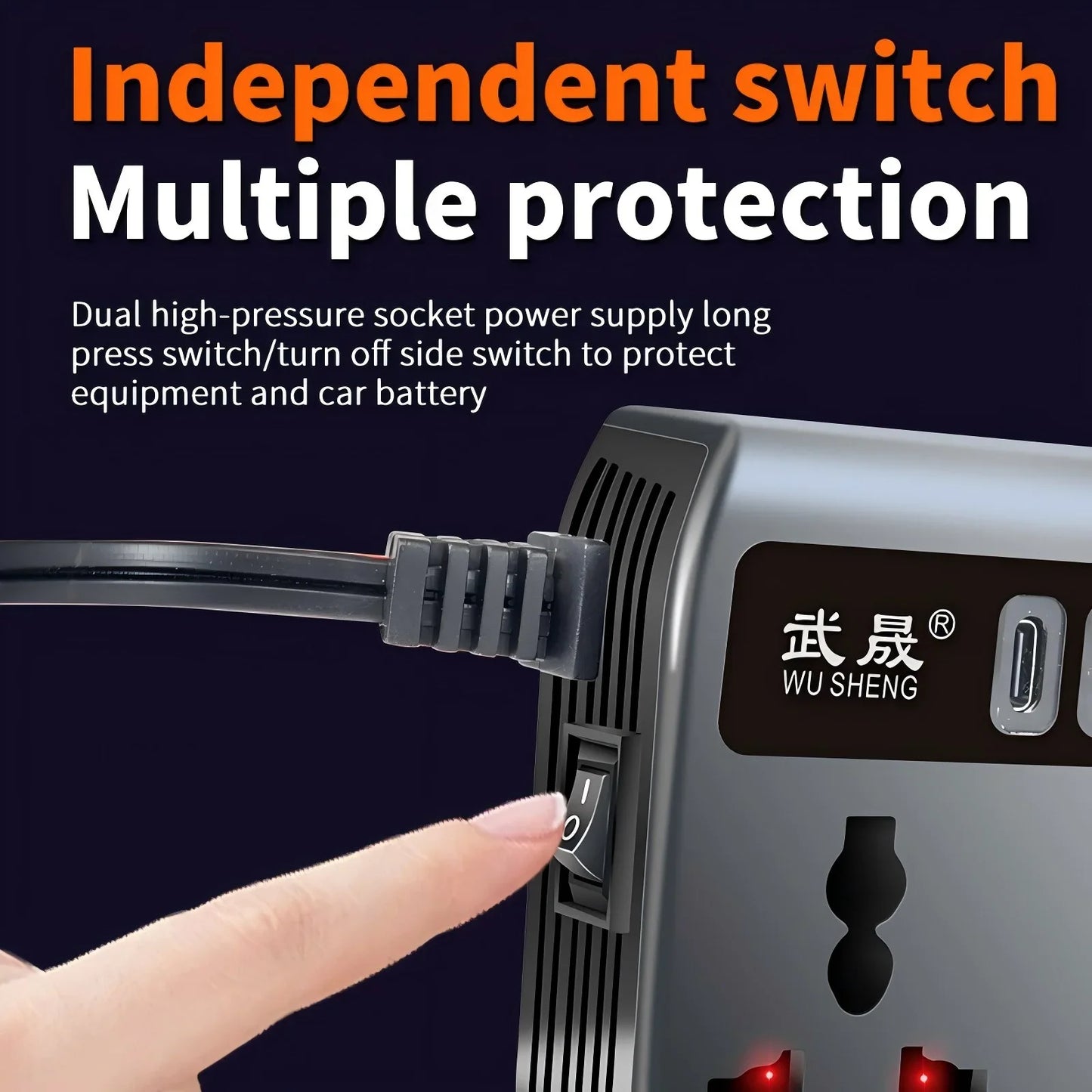 Car Inverter 12V/24V to 220V, PD, QC3.0, 4 USB Ports, Universal Outlet, Fast Charging Adapter