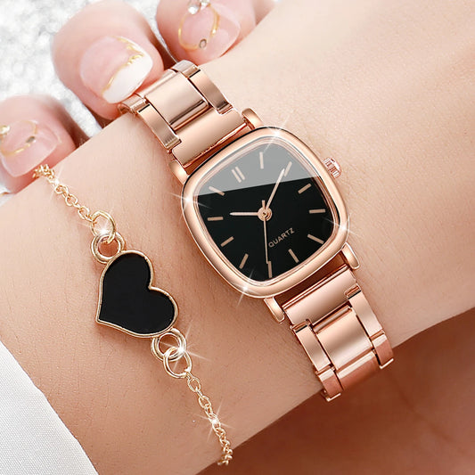 Square Women’s Watch & Heart Bracelet Set
