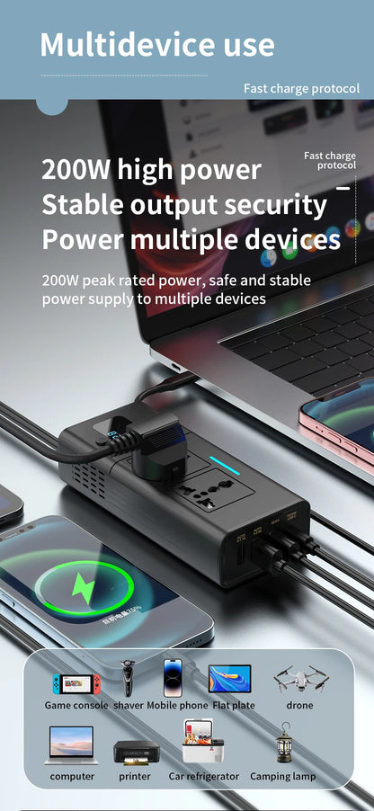 Car Inverter Car Cigarette Iighter 12v Can Be Converted To 110v Or 220v Power Conversion Fast Charger Car Socket Multi-Function