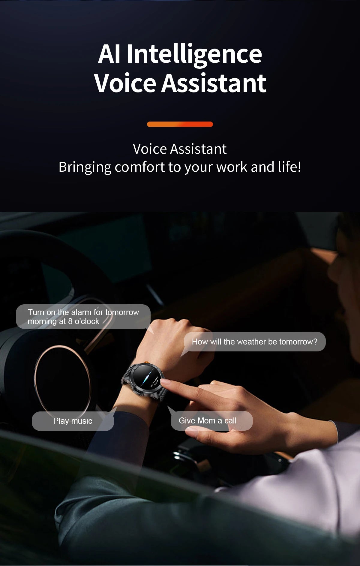 LIGE Fashion Smart Watch for Men Voice Assistant Bluetooth Call Heart Rate and Fitness Tracker IP68 Waterproof