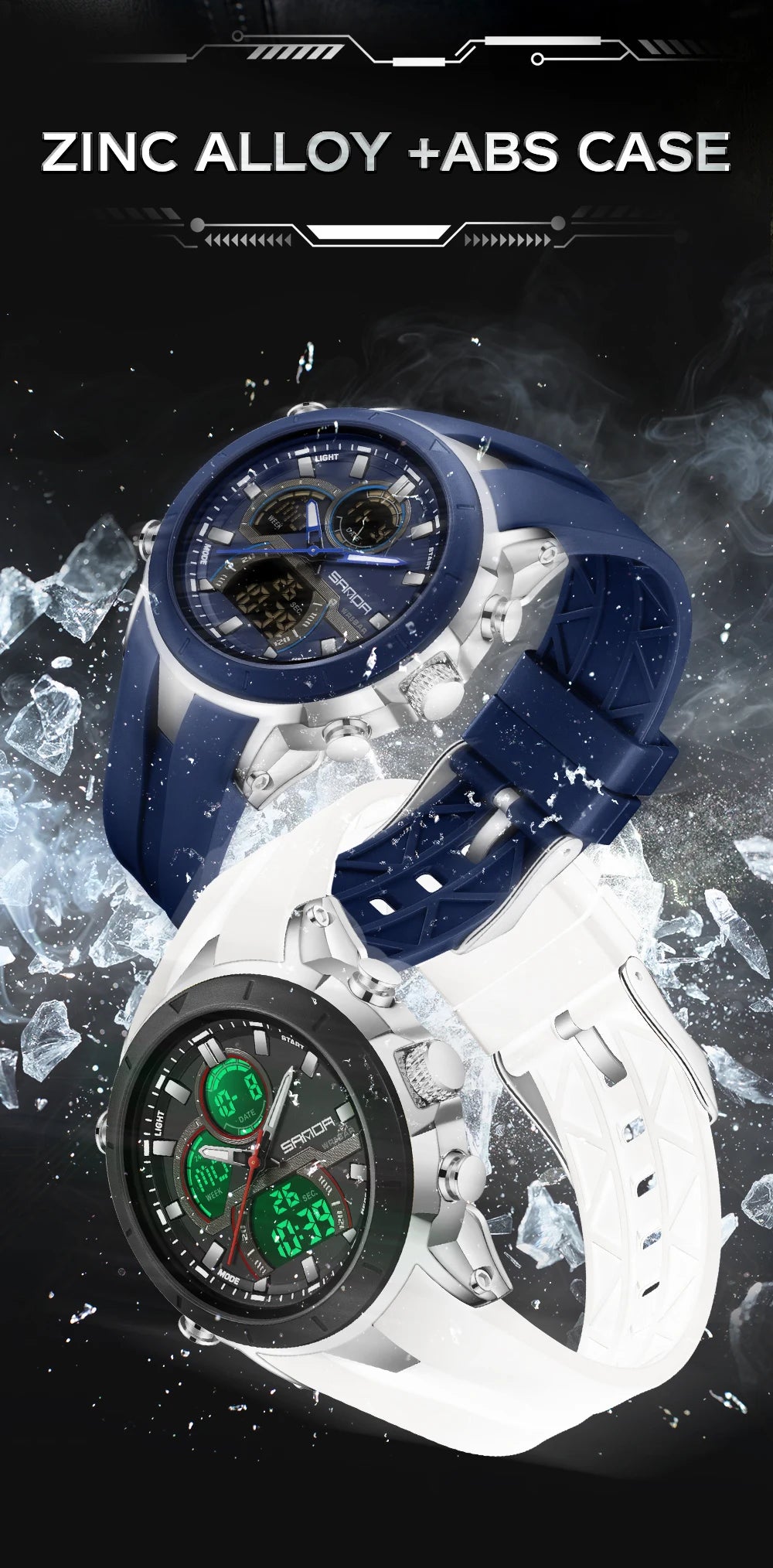 SANDA 6279 Men’s Sports Watch Dual Display, Luminous, Waterproof & Shock Resistant