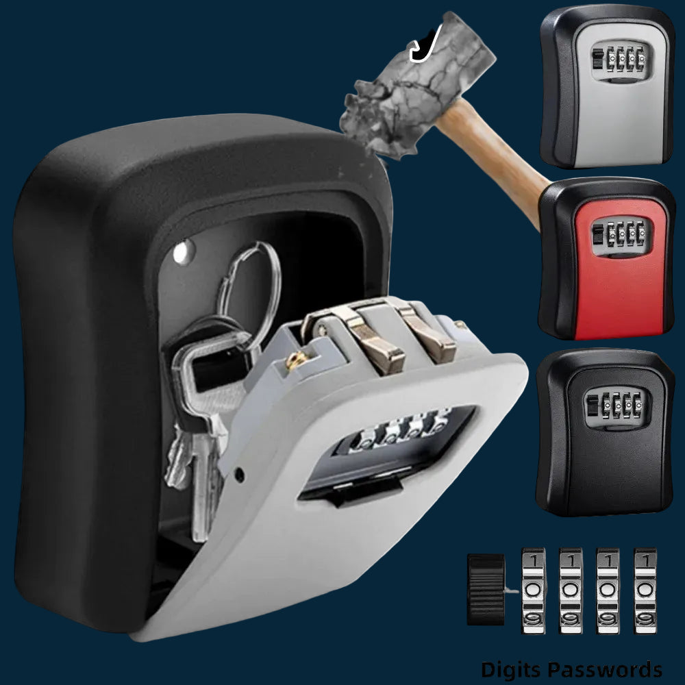 Wall mount key lock box with keys and additional lock boxes displayed.