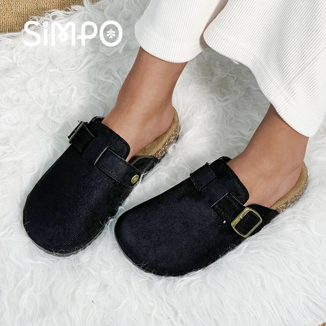 QS QISION Outdoor Closed-Toe Slides – Casual Slip-On Sandals for Men and Women, Non-Slip Flannel Upper