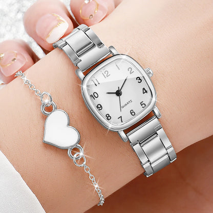 Square Women’s Watch & Heart Bracelet Set