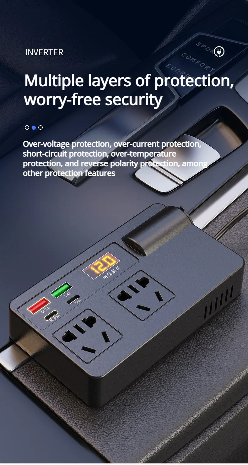 2026 NEW Car Inverter. DC 12V/24V to 110V/220V Multi-Functional Power Converter