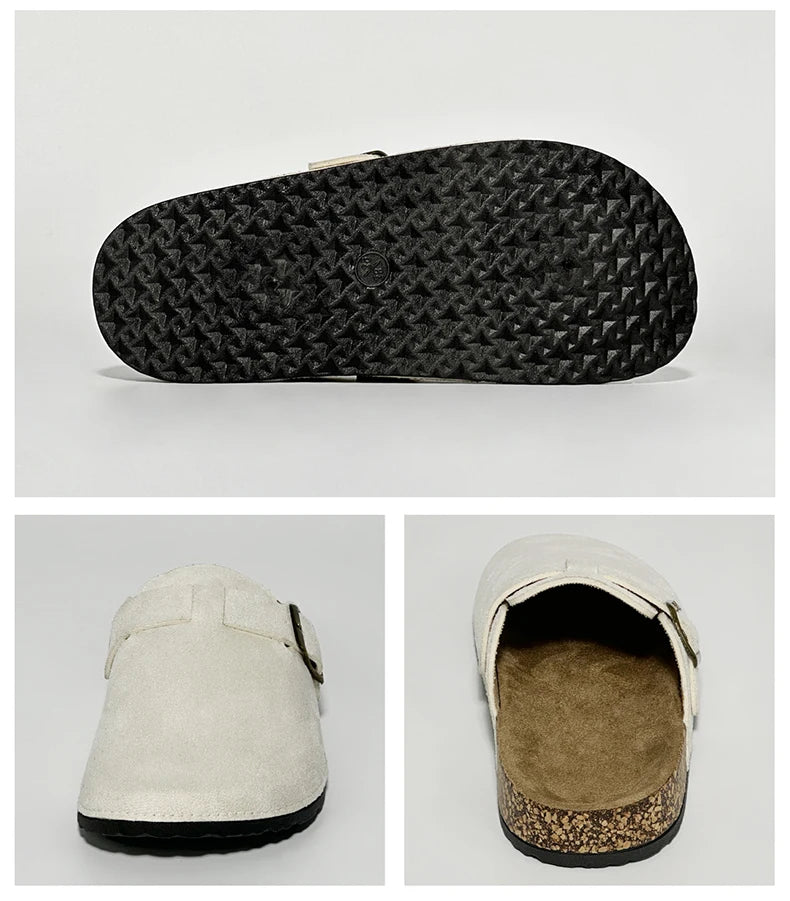 QS QISION Outdoor Closed-Toe Slides – Casual Slip-On Sandals for Men and Women, Non-Slip Flannel Upper