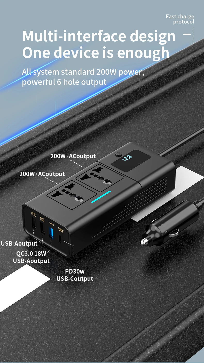 Car Inverter Car Cigarette Iighter 12v Can Be Converted To 110v Or 220v Power Conversion Fast Charger Car Socket Multi-Function