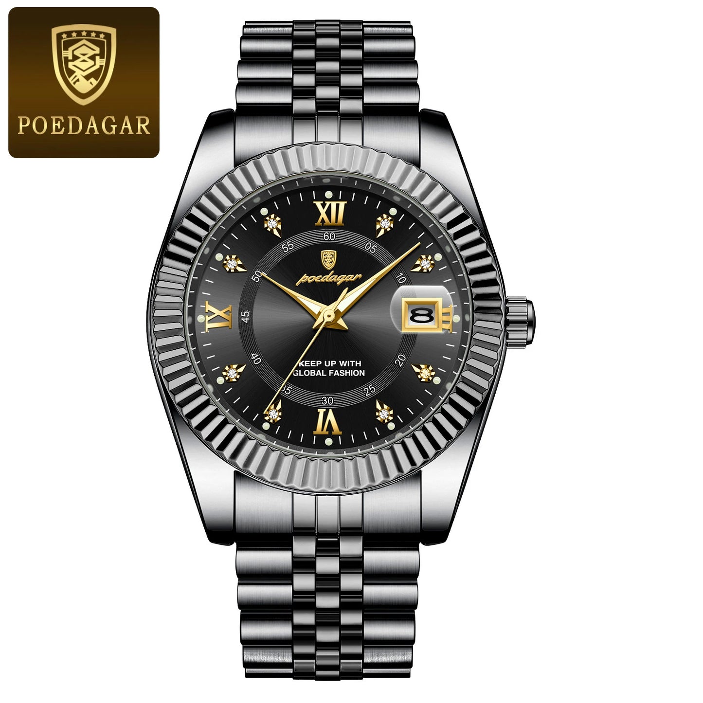 POEDAGAR Luxury Men’s Stainless Steel Quartz Watch, Waterproof & Luminous