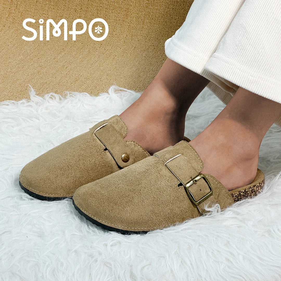 QS QISION Outdoor Closed-Toe Slides – Casual Slip-On Sandals for Men and Women, Non-Slip Flannel Upper