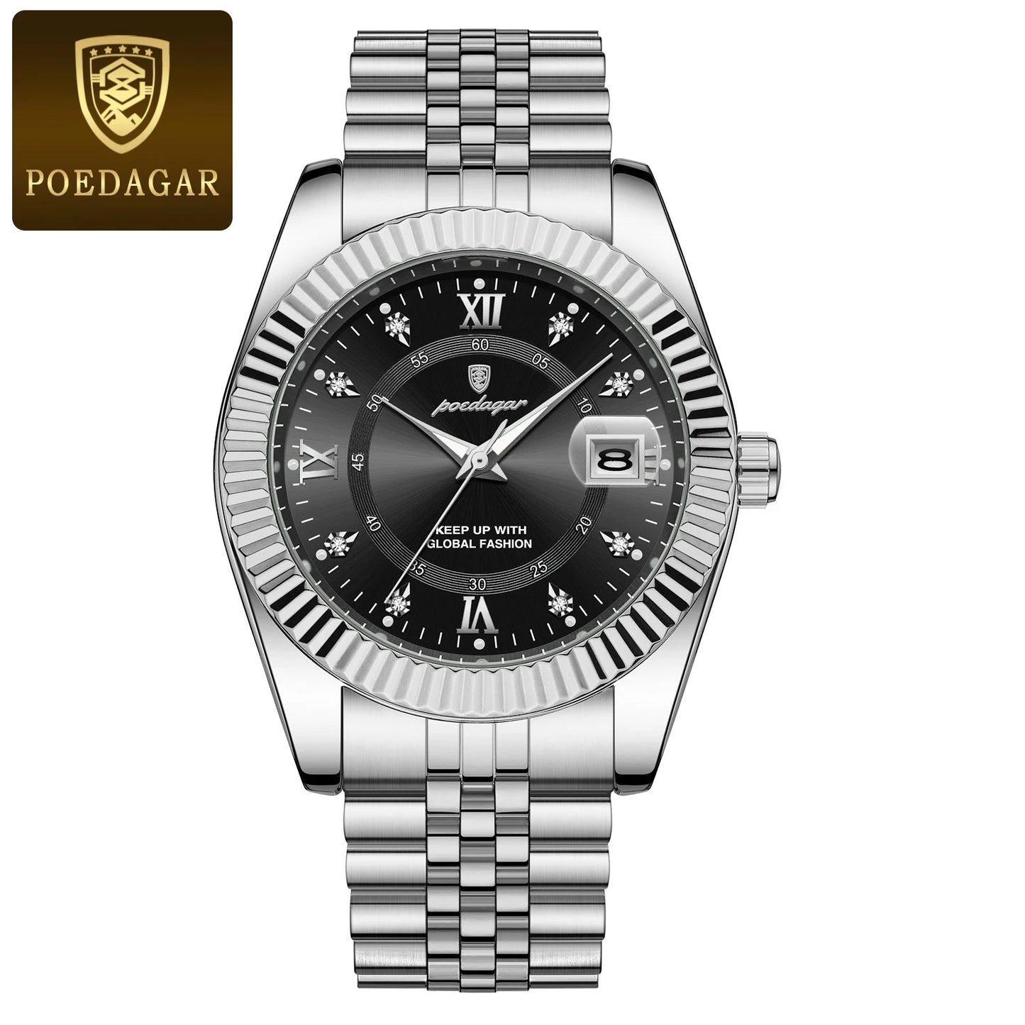 POEDAGAR Luxury Men’s Stainless Steel Quartz Watch, Waterproof & Luminous