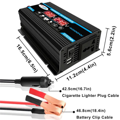 FUYUN 4000W Power Inverter 12V to 220V, Dual LCD, Universal Socket, USB Fast Charging