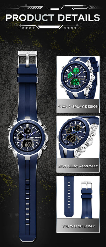 SANDA 6279 Men’s Sports Watch Dual Display, Luminous, Waterproof & Shock Resistant