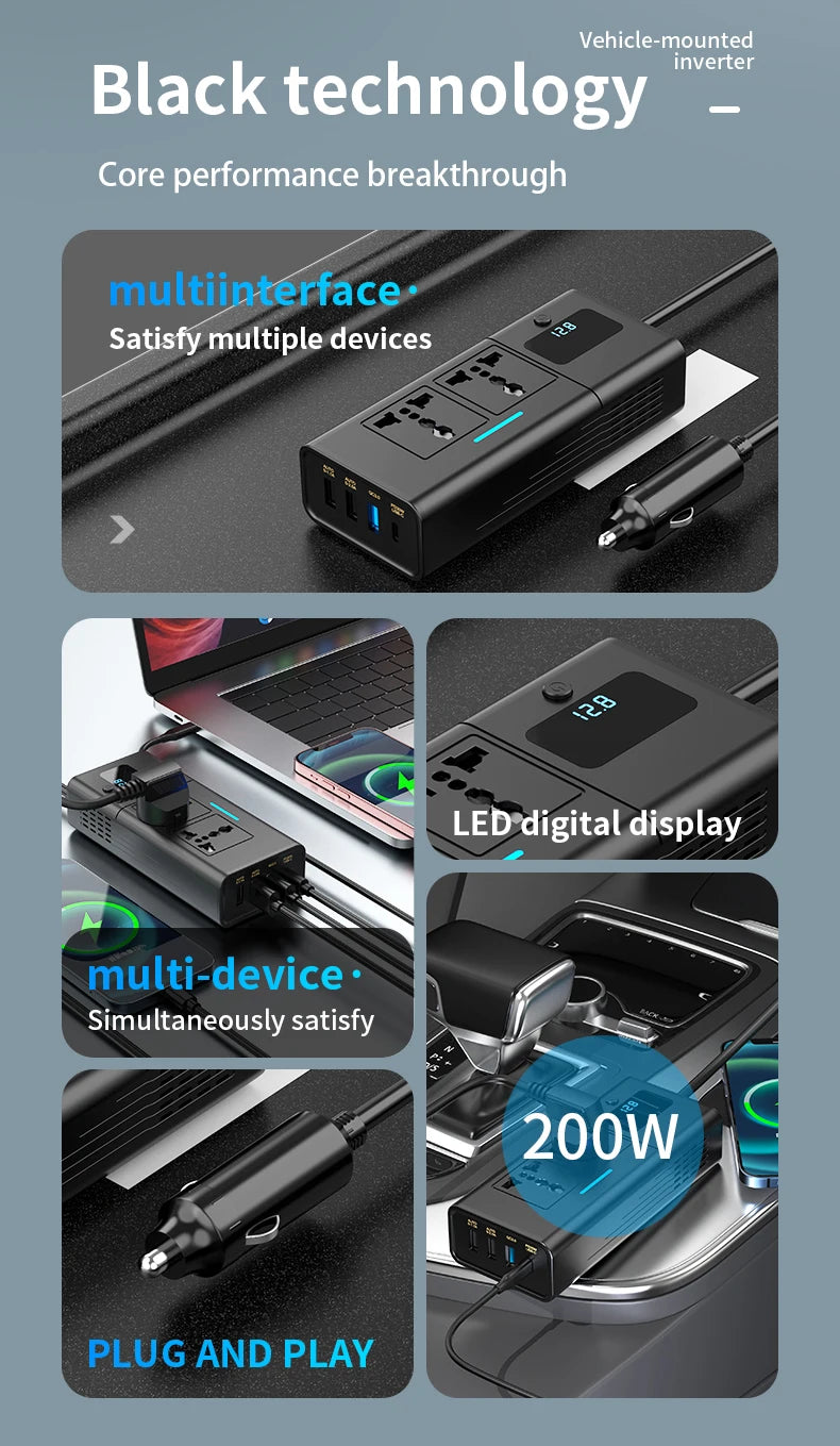 Car Inverter Car Cigarette Iighter 12v Can Be Converted To 110v Or 220v Power Conversion Fast Charger Car Socket Multi-Function