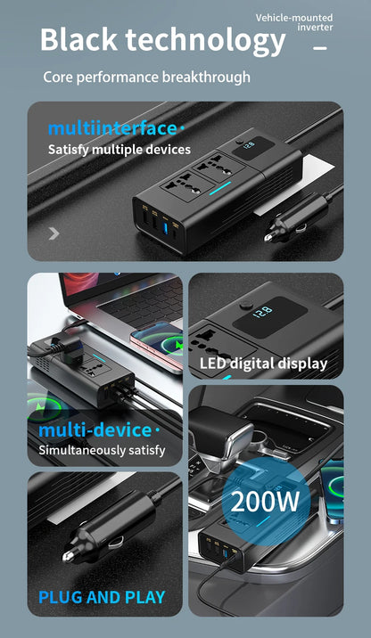 Car Inverter Car Cigarette Iighter 12v Can Be Converted To 110v Or 220v Power Conversion Fast Charger Car Socket Multi-Function