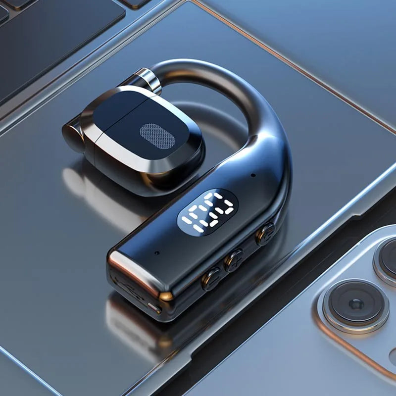 Bluetooth 5.3 Wireless Headphone 180° Rotation Business Headset With Mic LED Display Ear-hook Touch Control Sports Hifi Earphone