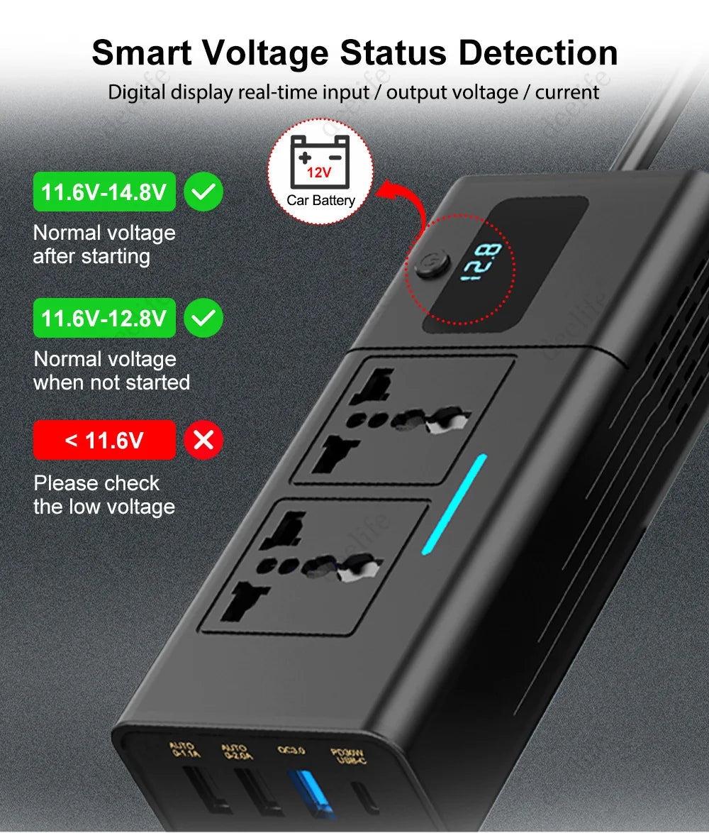 Car 220v Inverter 12 to 220 Voltage Power Converter 200W for 12V Vehicles