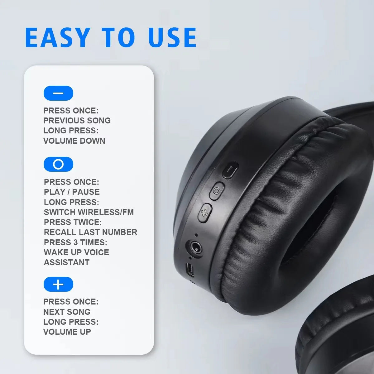 Wireless Bluetooth 5.3 Over-Ear Headphones with Mic | HIFI Stereo Gamer Headset TF/AUX Music Player