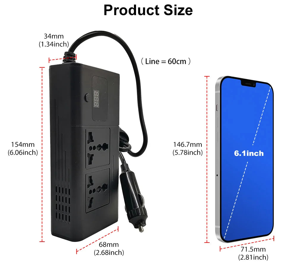 Car 220v Inverter 12 to 220 Voltage Power Converter 200W for 12V Vehicles