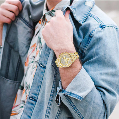 MISSFOX Luxury Bling Diamond Quartz Watch for Men