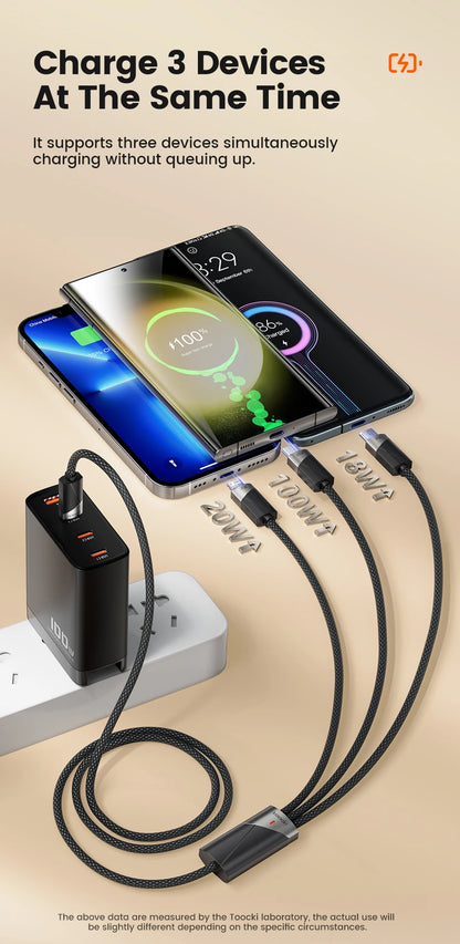 Toocki 3-in-1 USB C Cable Fast Charging for iPhone and Android
