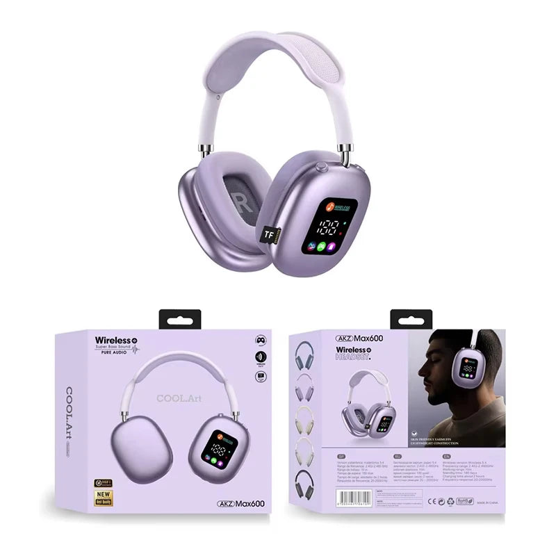 Wireless Bluetooth Earphones with RGB Digital Display and Card Reader