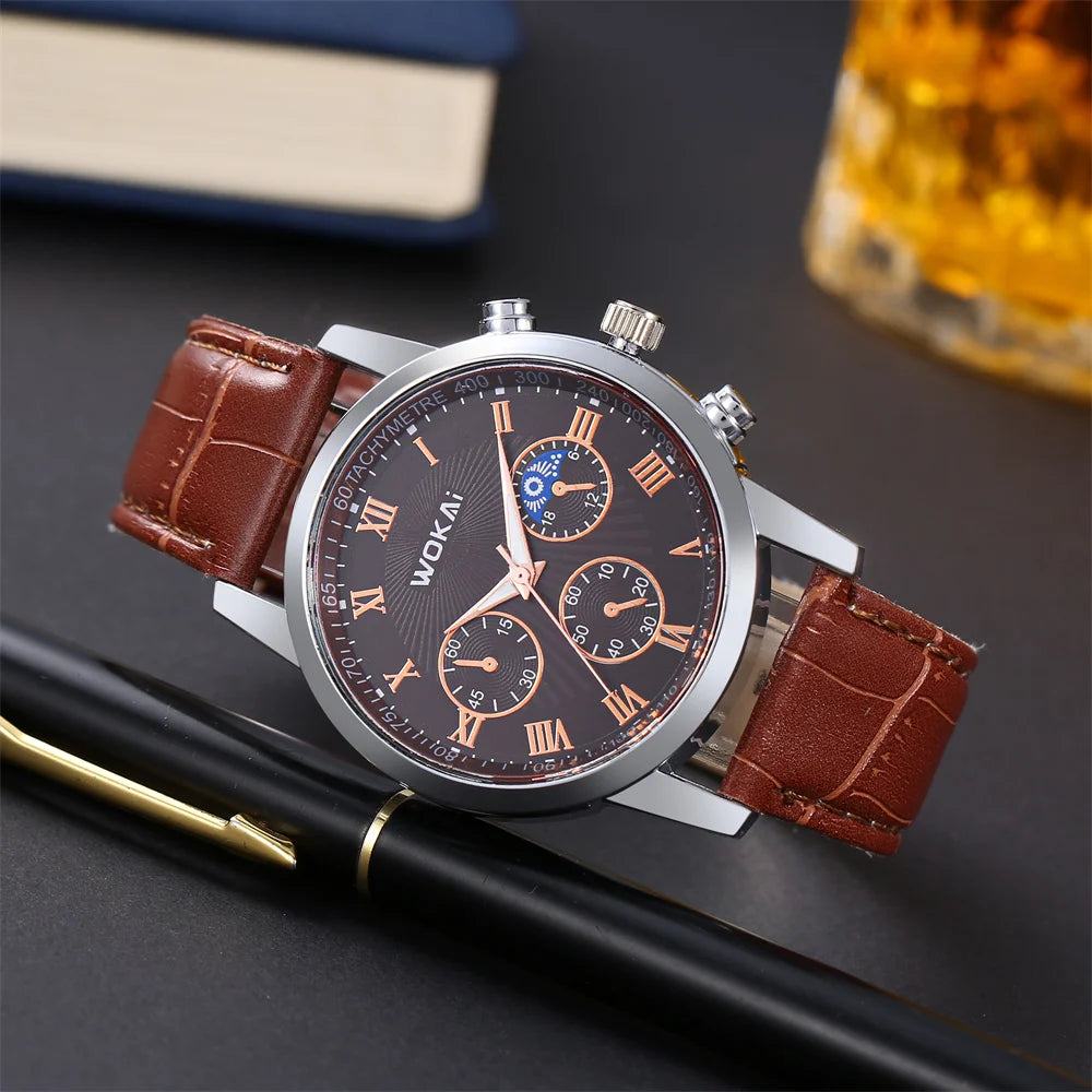 Men’s Casual Quartz Watch with Leather Strap