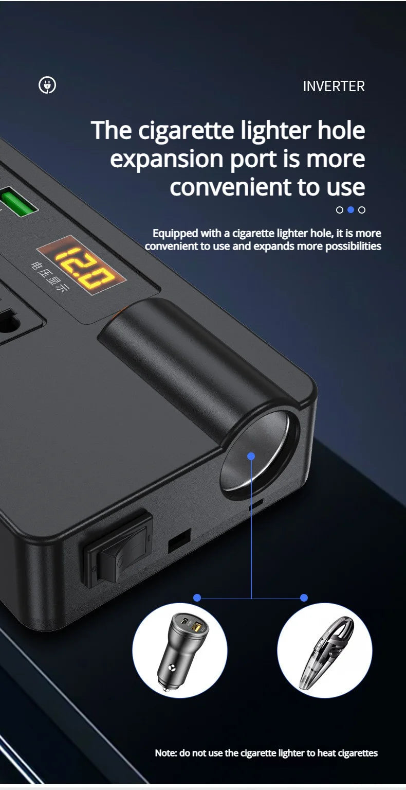 2026 NEW Car Inverter. DC 12V/24V to 110V/220V Multi-Functional Power Converter