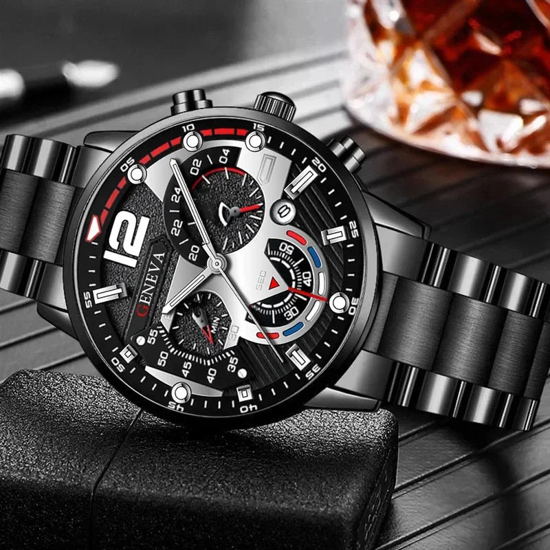MOONBIFFY Luxury Men’s Stainless Steel Quartz Watch  Luminous, Calendar, Business Casual Style