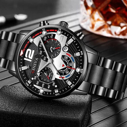 MOONBIFFY Luxury Men’s Stainless Steel Quartz Watch  Luminous, Calendar, Business Casual Style