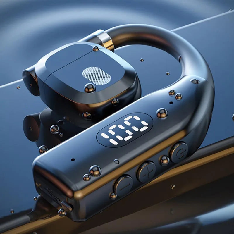 Bluetooth 5.3 Wireless Headphone 180° Rotation Business Headset With Mic LED Display Ear-hook Touch Control Sports Hifi Earphone